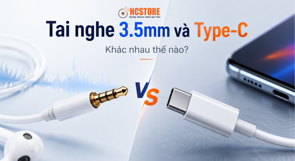 Hình ảnh so sánh tai nghe jack 3.5mm và tai nghe USB Type-C
